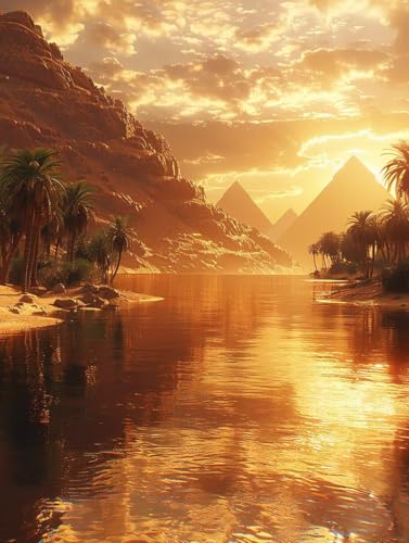 MAYINGOU 5D Diamond Painting Erwachsene äGypten Diamant Painting Bilder, DIY Sonnenuntergang Mosaikherstellung Diamant Malerei Set, Vollbohrer Diamanten Malerei Set als Deko Wohnzimmer 40X50cm U-8266 von MAYINGOU