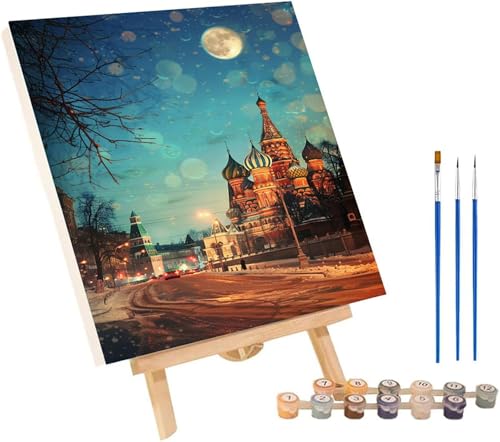 Malen Nach Zahlen Erwachsene Architektur, Malen Nach Zahlen Mond, DIY Set Erwachsene Mit 3 Pinseln und Acrylfarbe, Paint by Numbers für Deko Wohnzimmer Wanddeko, Geschenke für Frauen 60x70 cm 2-4034 von MAYINGOU