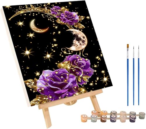 Malen Nach Zahlen Erwachsene Blume, Malen Nach Zahlen Mond, DIY Set Erwachsene Mit 3 Pinseln und Acrylfarbe, Paint by Numbers für Deko Wohnzimmer und Wanddeko, Als Geschenke für Frauen 30x40 cm M-4861 von MAYINGOU