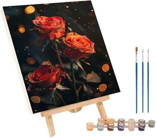 Malen Nach Zahlen Erwachsene Blume, Malen Nach Zahlen Rose, DIY Handgemalt Ölgemälde Kit Mit 3 Pinseln und Acrylfarbe, Paint by Numbers Basteln Erwachsene, Deko Wohnzimmer Geschenke 60x80 cm W-9559 von MAYINGOU