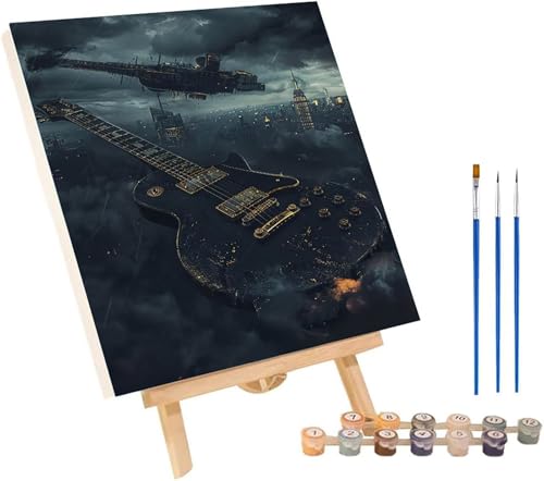 Malen Nach Zahlen Erwachsene Gitarre, Malen Nach Zahlen Stadt, DIY Handgemalt Ölgemälde Kit Mit 3 Pinseln und Acrylfarbe, Paint by Numbers Basteln Erwachsene, Deko Wohnzimmer Geschenke 40x50 cm L-8608 von MAYINGOU