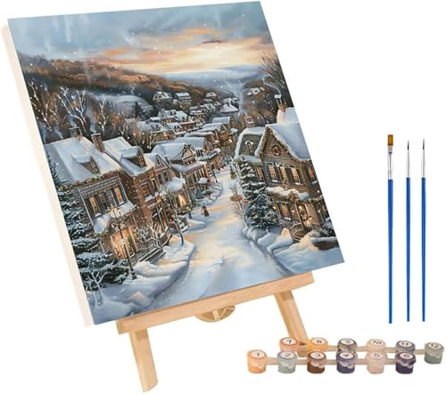 Malen Nach Zahlen Erwachsene HäUser, Malen Nach Zahlen Schneeszene, DIY Set Erwachsene Mit 3 Pinseln und Acrylfarbe, Paint by Numbers für Deko Wohnzimmer und Wanddeko Geschenke 100x135 cm H-6249 von MAYINGOU