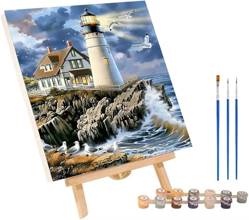 Malen Nach Zahlen Erwachsene Leuchtturm, Malen Nach Zahlen Vogel, DIY Set Erwachsene Mit 3 Pinseln und Acrylfarbe, Paint by Numbers für Deko Wohnzimmer Wanddeko, Geschenke für Frauen 40x50 cm 2-9800 von MAYINGOU
