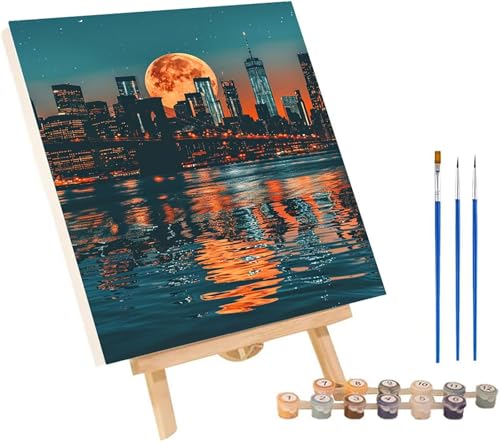 Malen Nach Zahlen Erwachsene Sonnenuntergang, Malen Nach Zahlen Stadt, DIY Handgemalt Ölgemälde Kit Mit 3 Pinseln und Acrylfarbe, Paint by Numbers Basteln Erwachsene, Deko Wohnzimmer 30x40 cm 1-8228 von MAYINGOU