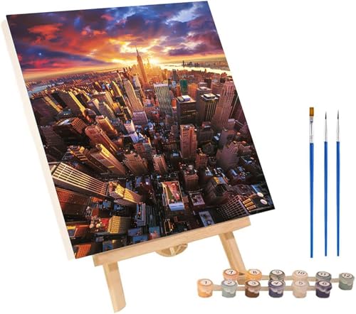 Malen Nach Zahlen Erwachsene Sonnenuntergang, Malen Nach Zahlen Stadt, DIY Handgemalt Ölgemälde Kit Mit 3 Pinseln und Acrylfarbe, Paint by Numbers Basteln Erwachsene, Deko Wohnzimmer 60x70 cm C-7653 von MAYINGOU