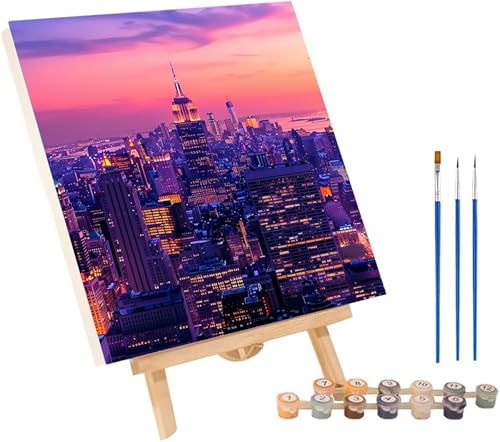 Malen Nach Zahlen Erwachsene Sonnenuntergang, Malen Nach Zahlen Stadt, DIY Set Erwachsene Mit 3 Pinseln und Acrylfarbe, Paint by Numbers für Deko Wohnzimmer und Wanddeko Geschenke 40x50 cm 0-4469 von MAYINGOU
