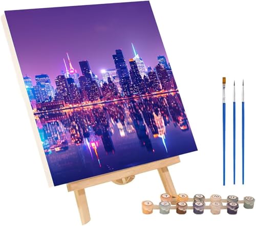 Malen Nach Zahlen Erwachsene Stadt, Malen Nach Zahlen Nachtansicht, DIY Handgemalt Ölgemälde Kit Mit 3 Pinseln und Acrylfarbe, Paint by Numbers Basteln Erwachsene, Deko Wohnzimmer 80x110 cm 9-3777 von MAYINGOU
