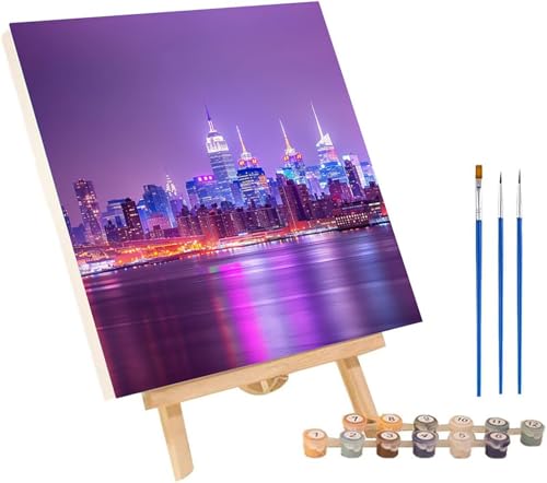 Malen Nach Zahlen Erwachsene Stadt, Malen Nach Zahlen Nachtansicht, DIY Set Erwachsene Mit 3 Pinseln und Acrylfarbe, Paint by Numbers für Deko Wohnzimmer und Wanddeko Geschenke 60x70 cm 2-6214 von MAYINGOU