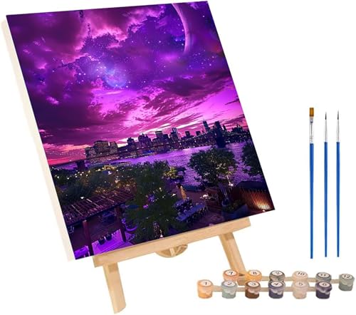 Malen Nach Zahlen Erwachsene Sternenhimmel, Malen Nach Zahlen Stadt, DIY Set Erwachsene Mit 3 Pinseln und Acrylfarbe, Paint by Numbers für Deko Wohnzimmer und Wanddeko Geschenke 40x50 cm 9-2212 von MAYINGOU
