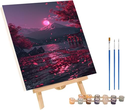Malen Nach Zahlen Erwachsene Vulkan Fuji, Malen Nach Zahlen Mond, DIY Handgemalt Ölgemälde Kit Mit 3 Pinseln und Acrylfarbe, Paint by Numbers Basteln Erwachsene, Deko Wohnzimmer 30x40 cm Q-7547 von MAYINGOU