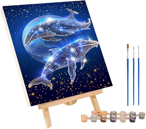 Malen Nach Zahlen Erwachsene Wal, Malen Nach Zahlen Sternenhimmel, DIY Handgemalt Ölgemälde Kit Mit 3 Pinseln und Acrylfarbe, Paint by Numbers Basteln Erwachsene, Deko Wohnzimmer 100x135 cm 7-7788 von MAYINGOU