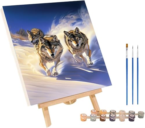 Malen Nach Zahlen Erwachsene Wolf, Malen Nach Zahlen Schnee, DIY Set Erwachsene Mit 3 Pinseln und Acrylfarbe, Paint by Numbers für Deko Wohnzimmer und Wanddeko, Geschenke für Frauen 30x40 cm 7-9148 von MAYINGOU