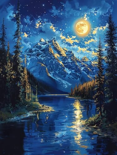 Mond Diamond Painting Set, 5D Diamond Painting Erwachsene Berg, DIY Basteln Erwachsene, Mosaikherstellung Diamant Malerei Set, als Deko Wohnzimmer und Zimmer Deko, Geschenke für Frauen 100x130cm 4-258 von MAYINGOU