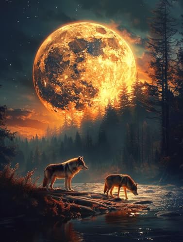 Mond Diamond Painting Set, 5D Diamond Painting Erwachsene Wolf, DIY Basteln Erwachsene, Mosaikherstellung Diamant Malerei Set, als Deko Wohnzimmer und Zimmer Deko, Geschenke für Frauen 100x135cm G-793 Mond Diamond Painting Set, 5D Diamond Painting Erwachsene Wolf, DIY Basteln Erwachsene, Mosaikherstellung Diamant Malerei Set, als Deko Wohnzimmer und Zimmer Deko, Geschenke für Frauen 100x135cm G-793 von MAYINGOU