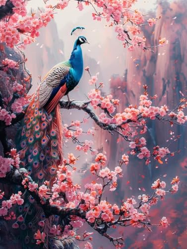 Pfau Malen Nach Zahlen, Blume Malen Nach Zahlen Erwachsene, DIY Handgemalt Ölgemälde Kit mit Pinseln und Acrylfarbe, Paint by Numbers Bastelset Erwachsene, Geschenke für Frauen 50x65 cm 6-5398 von MAYINGOU