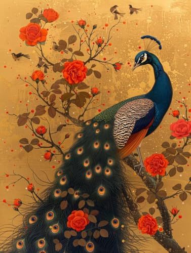 Pfau Malen Nach Zahlen Erwachsene, Blume Malen Nach Zahlen, DIY Handgemalt Ölgemälde Kit mit Pinseln Acrylfarbe, Paint by Numbers Adult Bastelset Erwachsene, Geschenke für Frauen 70x95 cm N-1940 von MAYINGOU