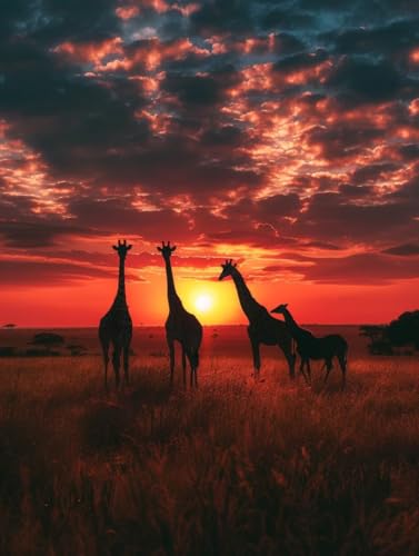 Sonnenuntergang Diamond Painting Set, 5D Diamond Painting Erwachsene Giraffe, DIY Basteln Erwachsene, Mosaikherstellung Diamant Malerei Set, als Deko Wohnzimmer, Geschenke für Frauen 80X110cm 6-3709 von MAYINGOU