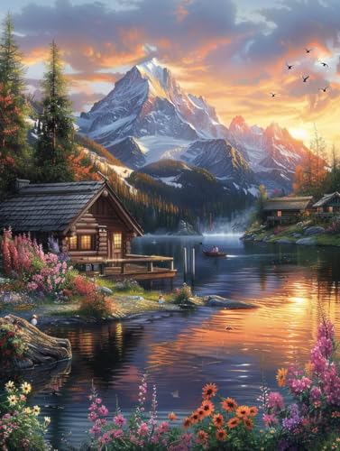 Sonnenuntergang Malen Nach Zahlen, Landschaft Malen Nach Zahlen Erwachsene, DIY Handgemalt Ölgemälde Kit mit Pinseln und Acrylfarbe, Paint by Numbers Bastelset Erwachsene, Geschenke 100x135 cm N-8422 von MAYINGOU