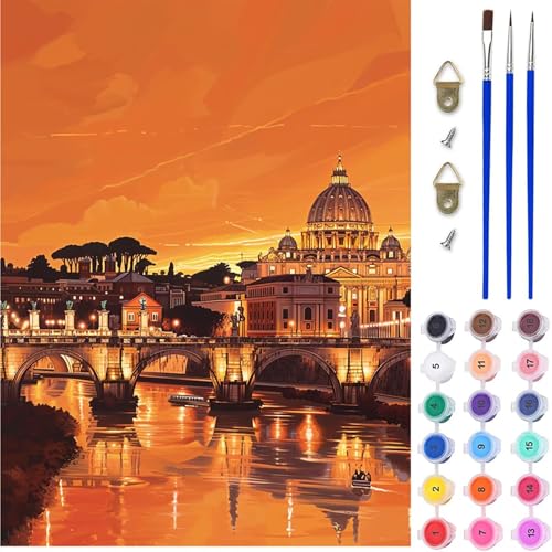 Sonnenuntergang Malen Nach Zahlen, Stadt Malen Nach Zahlen Erwachsene, DIY Handgemalt Ölgemälde Kit mit Pinseln und Acrylfarbe, Paint by Numbers Bastelset Erwachsene, Geschenke 90x120 cm 3-3663 von MAYINGOU