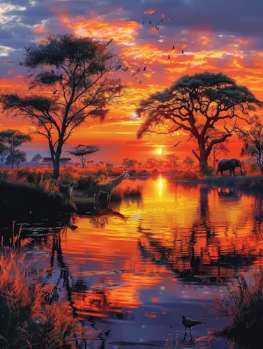 Sonnenuntergang Malen Nach Zahlen, Tier Malen Nach Zahlen Erwachsene, DIY Handgemalt Ölgemälde Kit mit Pinseln und Acrylfarbe, Paint by Numbers Bastelset Erwachsene, Geschenke 100x130 cm 4-6825 von MAYINGOU
