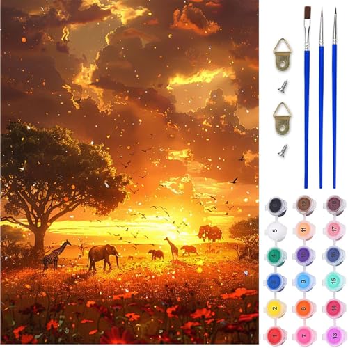Sonnenuntergang Malen Nach Zahlen, Tier Malen Nach Zahlen Erwachsene, DIY Handgemalt Ölgemälde Kit mit Pinseln und Acrylfarbe, Paint by Numbers Bastelset Erwachsene, Geschenke 80x110 cm Q-1698 von MAYINGOU