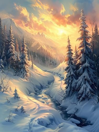 Sonnenuntergang Malen Nach Zahlen Erwachsene, Schneeszene Malen Nach Zahlen, DIY Handgemalt Ölgemälde Kit mit Pinseln Acrylfarbe, Paint by Numbers Adult Bastelset Erwachsene 80x110 cm 9-4315 von MAYINGOU