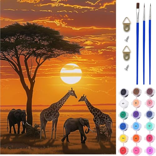 Sonnenuntergang Malen Nach Zahlen Erwachsene, Tier Malen Nach Zahlen, DIY Handgemalt Ölgemälde Kit mit Pinseln Acrylfarbe, Paint by Numbers Adult Bastelset Erwachsene, Geschenke 80x110 cm O-3780 von MAYINGOU