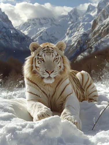 Tiger Diamond Painting Set, 5D Diamond Painting Erwachsene Schnee, DIY Basteln Erwachsene, Mosaikherstellung Diamant Malerei Set, als Deko Wohnzimmer und Zimmer Deko Geschenke 90x120cm D-5570 von MAYINGOU