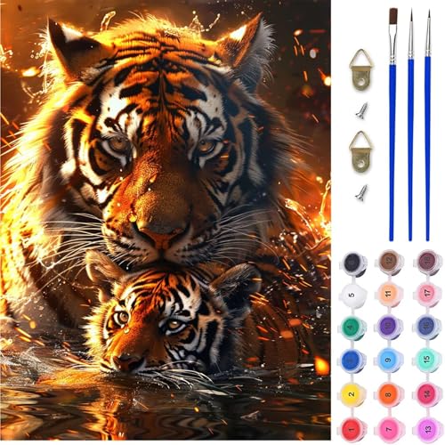 Tiger Malen Nach Zahlen, Tier Malen Nach Zahlen Erwachsene, DIY Handgemalt Ölgemälde Kit mit Pinseln und Acrylfarbe, Paint by Numbers Bastelset Erwachsene, Geschenke für Frauen 60x80 cm O-7281 von MAYINGOU