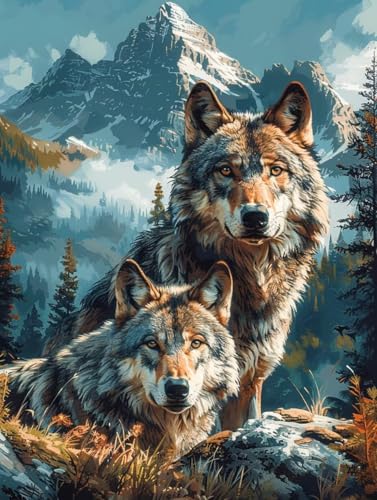 Wolf Diamond Painting Set, 5D Diamond Painting Erwachsene Berg, DIY Basteln Erwachsene, Mosaikherstellung Diamant Malerei Set, als Deko Wohnzimmer und Zimmer Deko, Geschenke für Frauen 30x40cm X-3697 von MAYINGOU