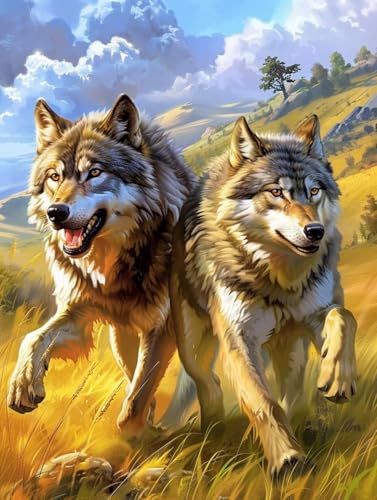 Wolf Diamond Painting Set, 5D Diamond Painting Erwachsene Wiese, DIY Basteln Erwachsene, Mosaikherstellung Diamant Malerei Set, als Deko Wohnzimmer und Zimmer Deko, Geschenke für Frauen 90x120cm 8-970 von MAYINGOU