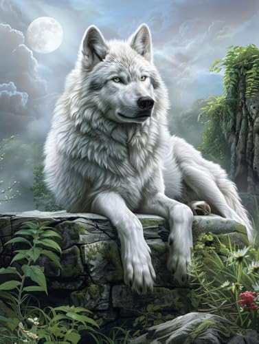 Wolf Malen Nach Zahlen, Tier Malen Nach Zahlen Erwachsene, DIY Handgemalt Ölgemälde Kit mit Pinseln und Acrylfarbe, Paint by Numbers Bastelset Erwachsene, Geschenke für Frauen 40x50 cm 7-4029 von MAYINGOU