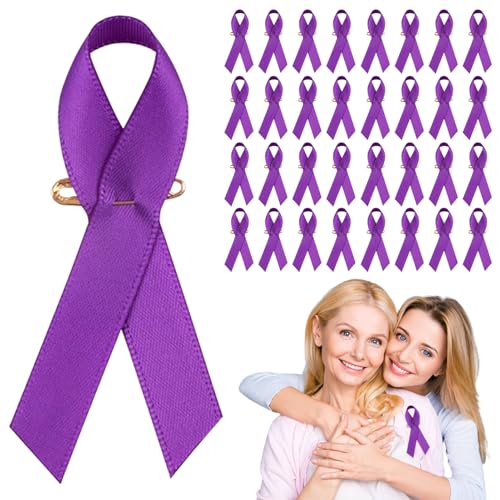 Brustkrebs-Bewusstseinsband mit Pins für Wohltätigkeitsorganisationen, Überlebende, Kampagne, öffentliche und soziale Veranstaltungen, öffentliche Wohlfahrt, Partyzubehör, Violett, 100 Stück von MAYIT