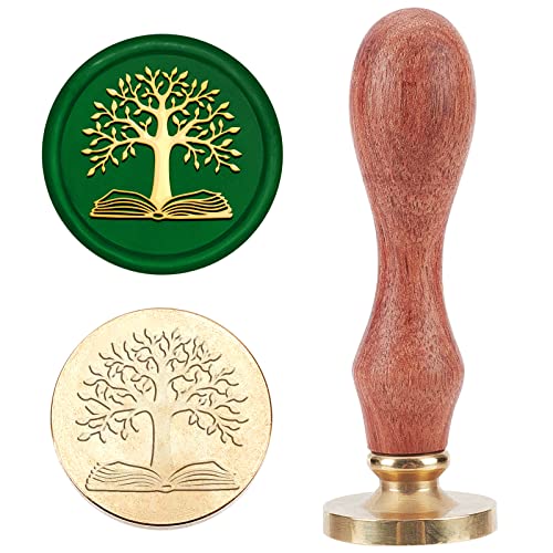 MAYJOYDIY Baum des Lebens Wachssiegelstempel 25mm Buch Lesen Siegelstempel Vintage Abnehmbarer Messingstempelkopf Mit Holzgriff Für Hochzeitseinladung Umschlag Geburtstag Geschenk Dekoration von MAYJOYDIY