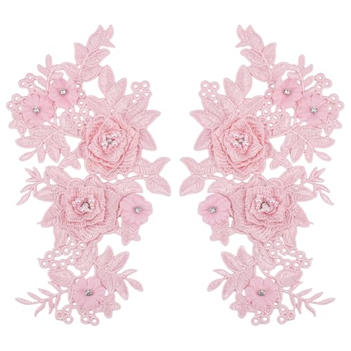 MAYJOYDIY 1 Paar Rosa 3D Spitzenblumen Zum Aufnähen Strasssteine Bestickte Zierapplikationen Blumenperlen Spitzen Nähapplikationen Für Hochzeitskleid Kleidungsdekor Kleidungsdekoration von MAYJOYDIY