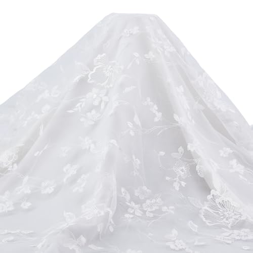 MAYJOYDIY 1 Yard Weißer Spitzenstoff Aus Blumennetz 166cm Blätterstickerei Französischer Spitzenbesatz Vintage Hochzeit Tüll Für Selbstgemachte Brautkleider Halbrock Kleidervorhänge MAYJOYDIY 1 Yard Weißer Spitzenstoff Aus Blumennetz 166cm Blätterstickerei Französischer Spitzenbesatz Vintage Hochzeit Tüll Für Selbstgemachte Brautkleider Halbrock Kleidervorhänge von MAYJOYDIY