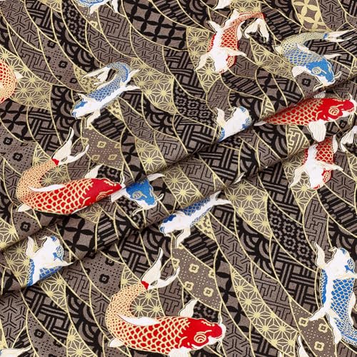MAYJOYDIY 1 × 1.4 m Braun Japanische Baumwollstoffe Fischwellen Quiltstoffe Im Japanischen Stil Bronzing Design Zum Nähen von Kleidung Taschen Tischdecken Sofakissen DIY Bastelarbeiten von MAYJOYDIY