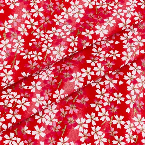 MAYJOYDIY 1 × 1.4 m Kirschroter Japanische Baumwollstoffe Blumen Kirschblüten Quiltstoffe Im Japanischen Stil Bronzing Design Zum Nähen von Kleidung Taschen Tischdecken Sofakissen DIY Bastelarbeiten von MAYJOYDIY