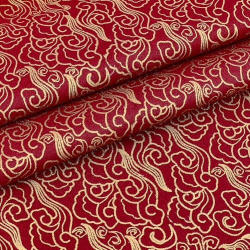 MAYJOYDIY 1 × 1.5 m Roter Japanische Baumwollstoffe Goldenem Wolken Quiltstoffe Im Japanischen Stil Bronzing Design Zum Nähen von Kleidung Taschen Tischdecken Sofakissen DIY Bastelarbeiten von MAYJOYDIY