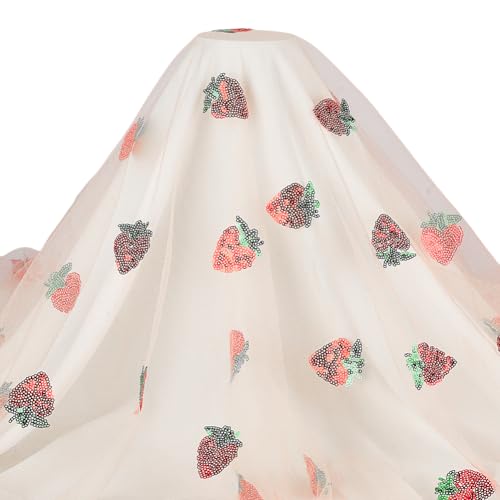 MAYJOYDIY 1.8 m Rosa Erdbeer Pailletten Netz Spitzenstoff 150cm Leichter Tüll Süße Französische Näh Spitzenbesatzstoffe Für Heimwerker Basteln Hochzeit Party Nähen von Kleidern Heimdekoration von MAYJOYDIY