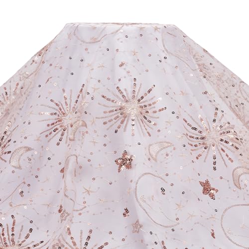 MAYJOYDIY 1.82 m × 1.56 m Rosa Sterne Mond Pailletten Spitzenstoff Funkelnder Stickstoff Glitzer Stern Mond Pailletten Tüllnetz Für DIY Nähen Kleidung Hochzeit Bühnendekoration Tutu Röcke von MAYJOYDIY