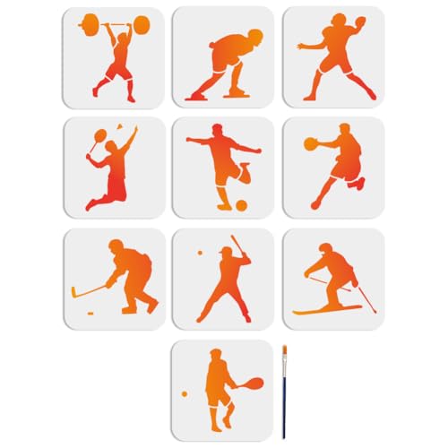 MAYJOYDIY 10 Stück Sport Schablone 15x15cm Basketball Fußballspieler Athleten Zeichenschablonen Mit Malpinsel Basketball Badminton Skifahren Baseball Malschablone Für Leinwand Papier Stoff Wand MAYJOYDIY 10 Stück Sport Schablone 15x15cm Basketball Fußballspieler Athleten Zeichenschablonen Mit Malpinsel Basketball Badminton Skifahren Baseball Malschablone Für Leinwand Papier Stoff Wand von MAYJOYDIY