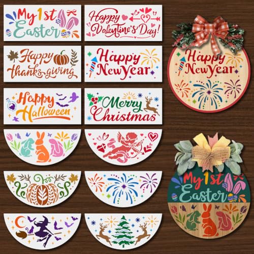 MAYJOYDIY 12 Weihnachten Urlaubs Willkommens Schablone Zum Bemalen 14×30cm von Holz Halbrunde Malschablonen Halloween Ostern Neujahr Für Handwerkskunst Auf Fenster Wand aus Holz Stoff Dekoration MAYJOYDIY 12 Weihnachten Urlaubs Willkommens Schablone Zum Bemalen 14×30cm von Holz Halbrunde Malschablonen Halloween Ostern Neujahr Für Handwerkskunst Auf Fenster Wand aus Holz Stoff Dekoration von MAYJOYDIY