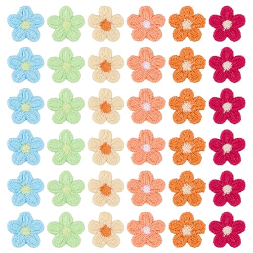 MAYJOYDIY 120 Stück Gestrickter Blumenaufnäher 6 Farben Gehäkelte Blumenaufnäher Dekoration Nähen Blütenblatt Ornament Strickapplikationen Für DIY Bastelarbeiten Kostüm Accessoire Dekoration von MAYJOYDIY