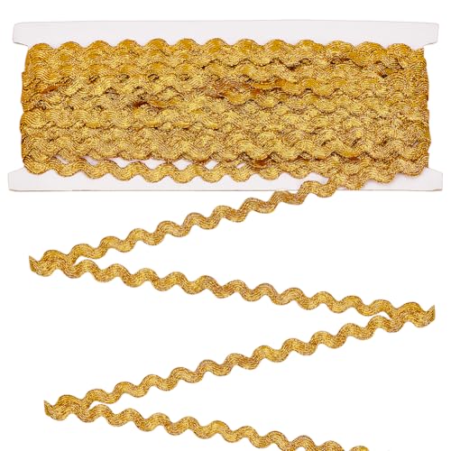 MAYJOYDIY 13.7m Goldenes Gewelltes Biegeband 8mm Breit RIC Rac Gurtband Kantenbesatz Goldfarbener Glitzer S Wellen Zopfbesatz Für Selbermachen von Geschenkverpackungen Nähen Stoff Heim Dekoration von MAYJOYDIY