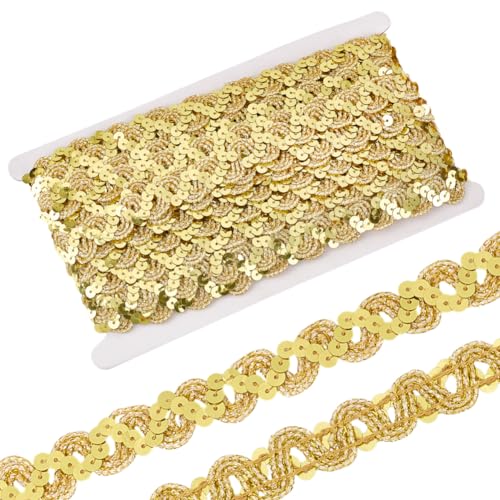 MAYJOYDIY 13m Goldenes Paillettenbesatzband 20mm Wellenpailletten Perlen Spitzenbesatz Pailletten Zopfstreifen Gimp Zopfstoffband Zum Nähen von Kleidung DIY Bastel Und Verzierungsarbeiten MAYJOYDIY 13m Goldenes Paillettenbesatzband 20mm Wellenpailletten Perlen Spitzenbesatz Pailletten Zopfstreifen Gimp Zopfstoffband Zum Nähen von Kleidung DIY Bastel Und Verzierungsarbeiten von MAYJOYDIY