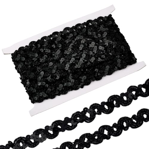 MAYJOYDIY 13m Schwarzes Paillettenbesatzband 20mm Wellenpailletten Perlen Spitzenbesatz Pailletten Zopfstreifen Gimp Zopfstoffband Zum Nähen von Kleidung DIY Bastel Und Verzierungsarbeiten MAYJOYDIY 13m Schwarzes Paillettenbesatzband 20mm Wellenpailletten Perlen Spitzenbesatz Pailletten Zopfstreifen Gimp Zopfstoffband Zum Nähen von Kleidung DIY Bastel Und Verzierungsarbeiten von MAYJOYDIY