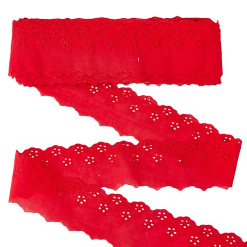 MAYJOYDIY 14.5m Rotes Ösen Spitzenband Aus Baumwolle 6cm Blumenstickerei Gewellte Spitze Gerüschte Ösen Stoffbesatz Zum Nähen Verschönerung von Kleidungsstücken Heimtextilien von MAYJOYDIY