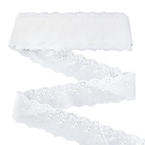 MAYJOYDIY 14.5m Weißes Ösen Spitzenband Aus Baumwolle 6cm Blumenstickerei Gewellte Spitze Gerüschte Ösen Stoffbesatz Zum Nähen Verschönerung von Kleidungsstücken Heimtextilien von MAYJOYDIY