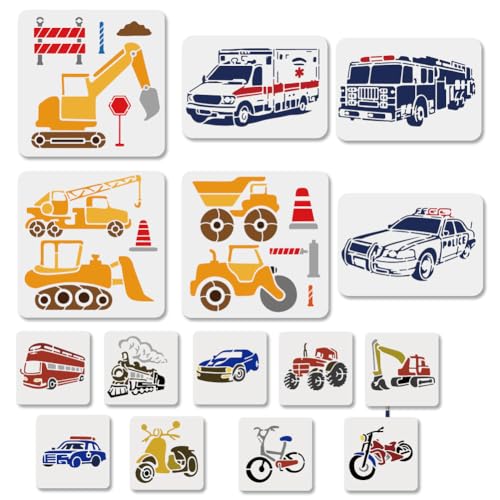 MAYJOYDIY 15 Stück Schablonen Set Mit Fahrzeugmotiven Malschablonen Für Baufahrzeuge 15~30cm Wiederverwendbare Motorrad Zeichenvorlage Mit Pinsel Zum Basteln An Fenstern Holzwänden MAYJOYDIY 15 Stück Schablonen Set Mit Fahrzeugmotiven Malschablonen Für Baufahrzeuge 15~30cm Wiederverwendbare Motorrad Zeichenvorlage Mit Pinsel Zum Basteln An Fenstern Holzwänden von MAYJOYDIY